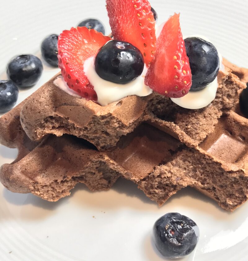 gofres de alubias rojas y chocolate, sin gluten